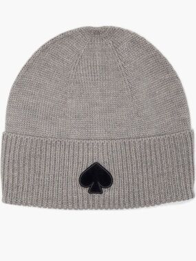 🔶3/$50🔸 kate spade NWT FlockedLight Heather Gray Knit Beanie w Spade Logo Patch